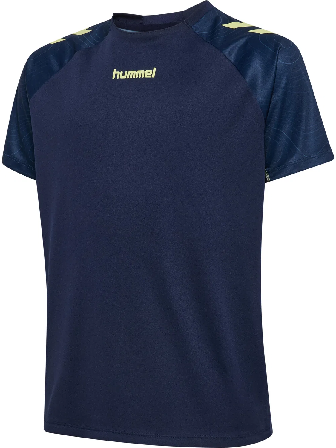 Детская футболка с принтом Hmlblaze Hummel, Midnight Indigo / Lime Green — фото 2