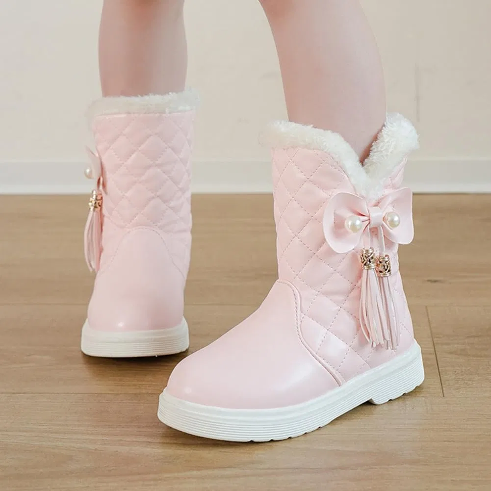 Детские зимние сапоги для девочек с мехом и бантом Auhoho, Pink — фото 3