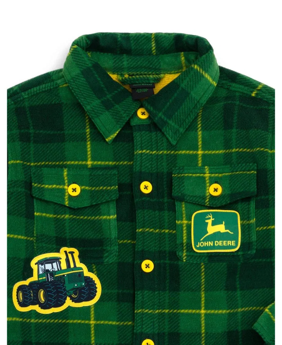 Детская фланелевая рубашка-куртка с подкладкой из шерпы John Deere, Green Yellow Plaid — фото 3