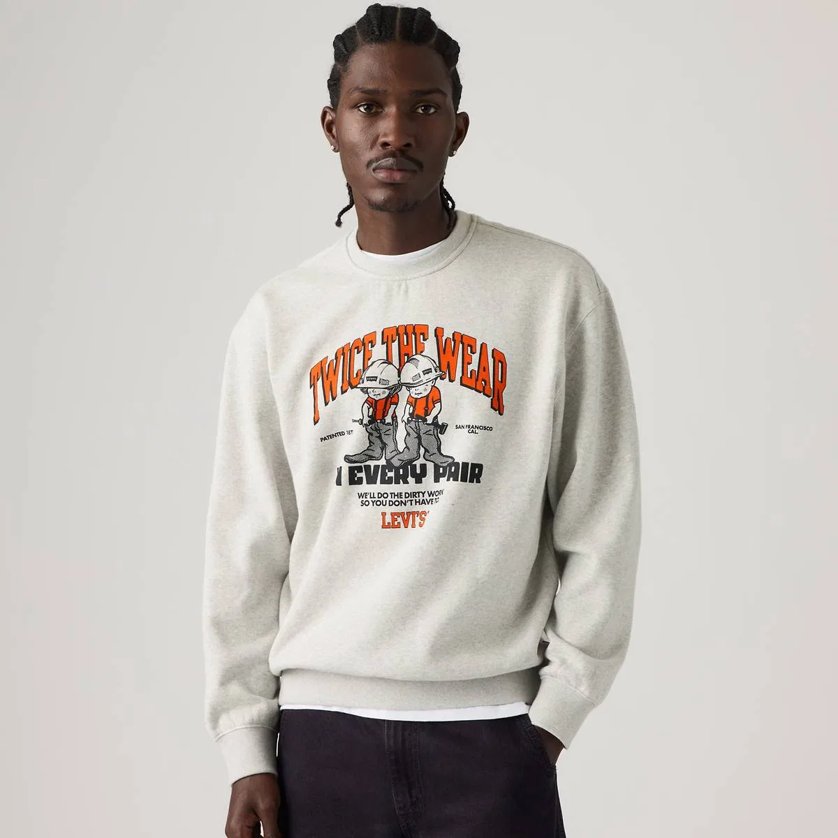 Свободная толстовка с графическим принтом и круглым вырезом Levi's, Twice The Wear Light Heather Grey - Grey