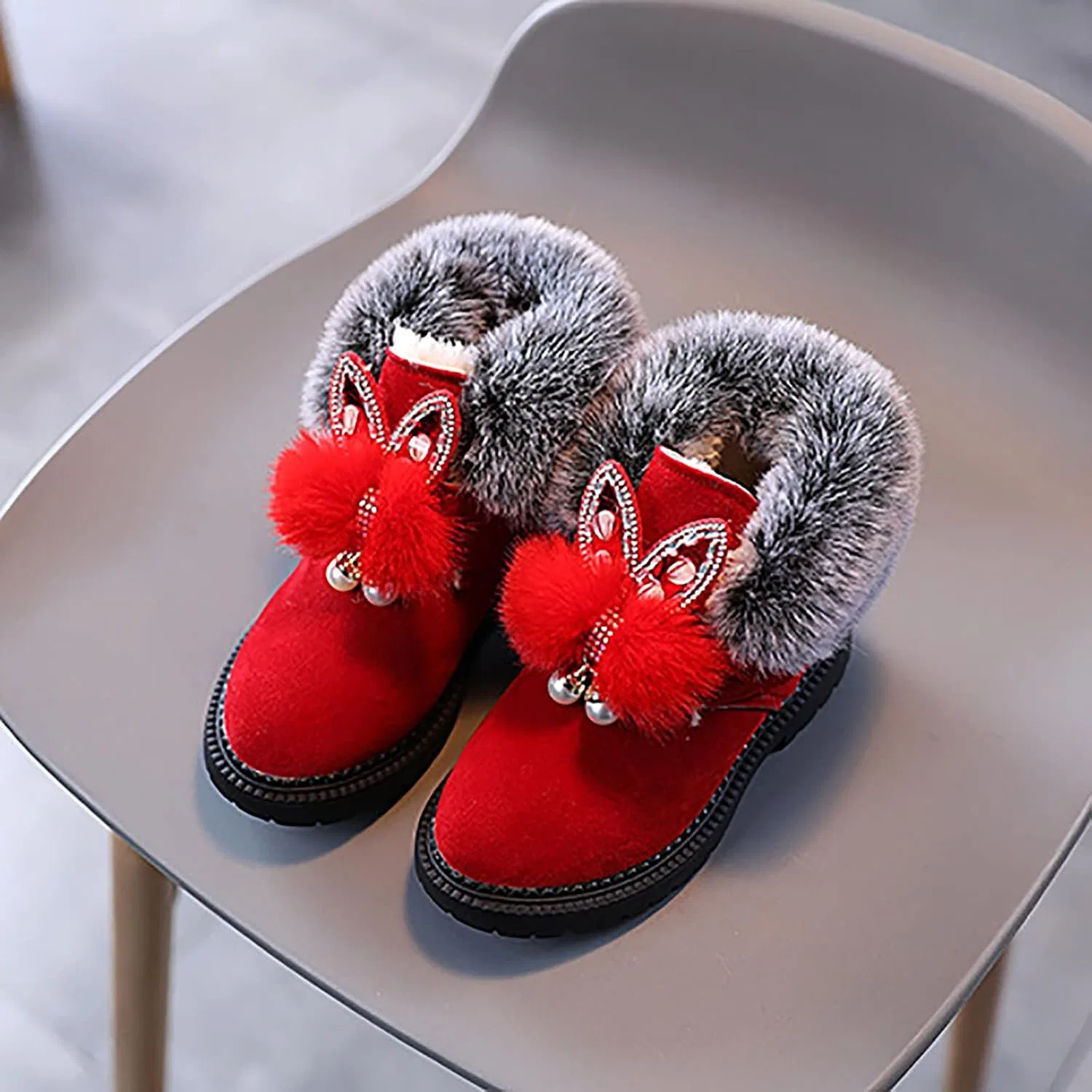 Детские зимние сапоги для девочек с принтом Princess Shoes, Red — фото 4