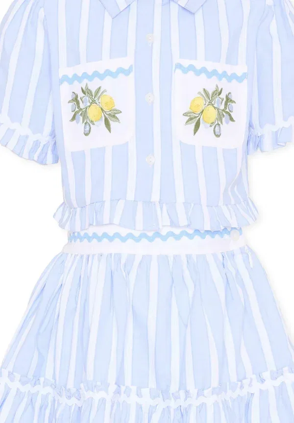 Комплект из юбки-трапеции и блузы с полосками, Patachou, Light Blue, светло-голубой — фото 3