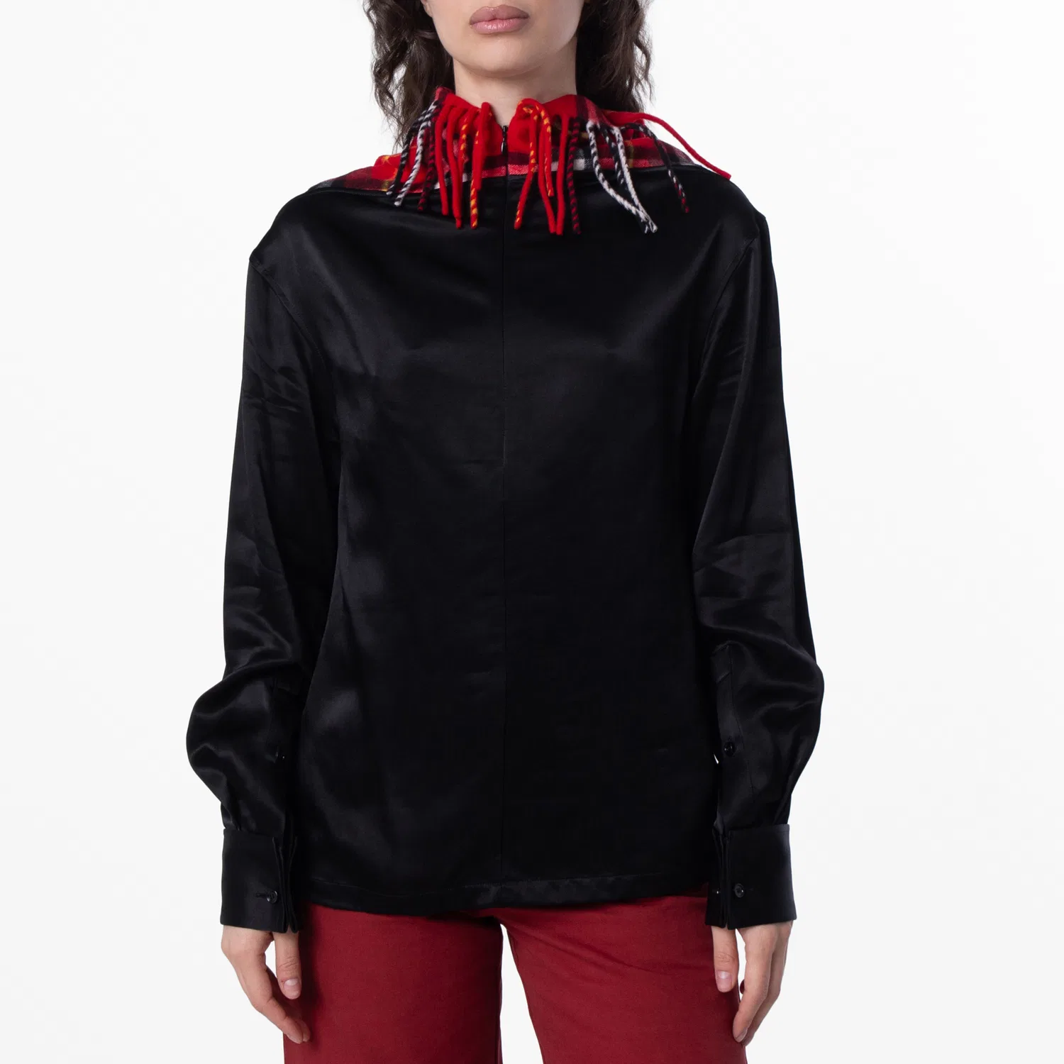 Блузка с длинным рукавом Long-Sleeved Check Scarf Top Burberry, Black