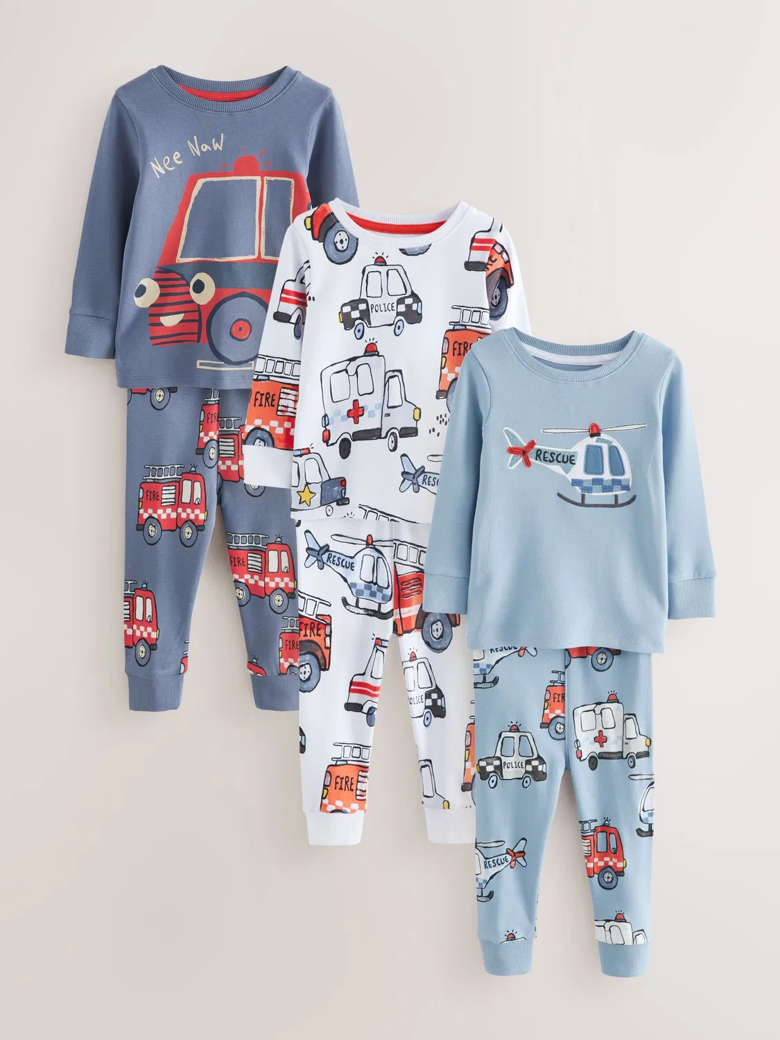 Пижама Red/Blue Emergency Vehicle Mini Snuggle 3 Pack Next, красный/синий — фото 4