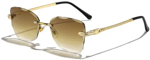 

Женские солнцезащитные очки без оправы, модные, с алмазной огранкой, градиентные, ретро, ​​для путешествий, с защитой от УФ-излучения UV400 MTZJH, C01 Gold Tea