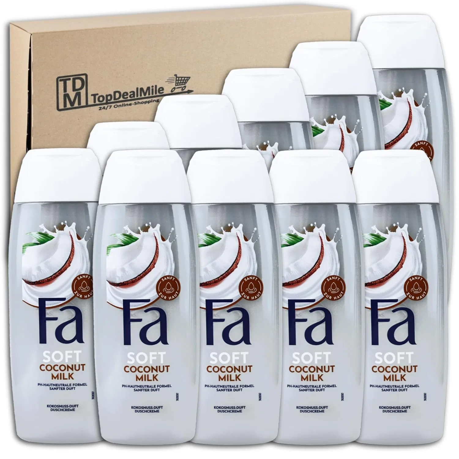 Гель для душа Soft Coconut Milk, TopDealMile, набор 10 x 250 мл