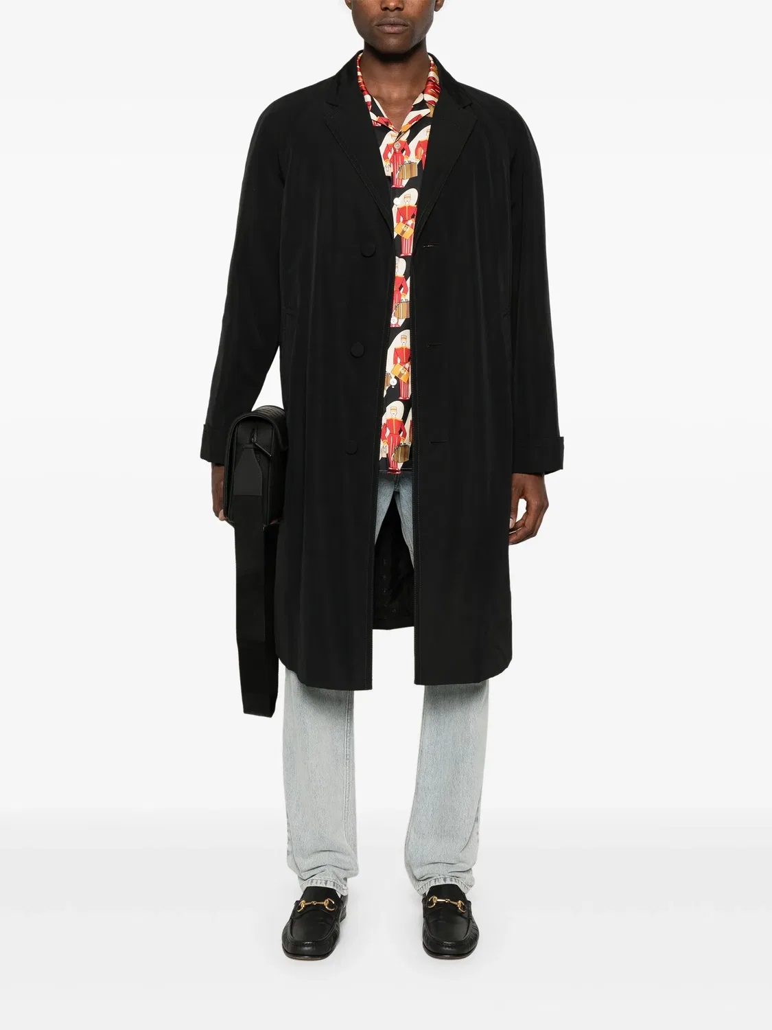 Однобортное поплиновое пальто, черное Gucci, черный — фото 4