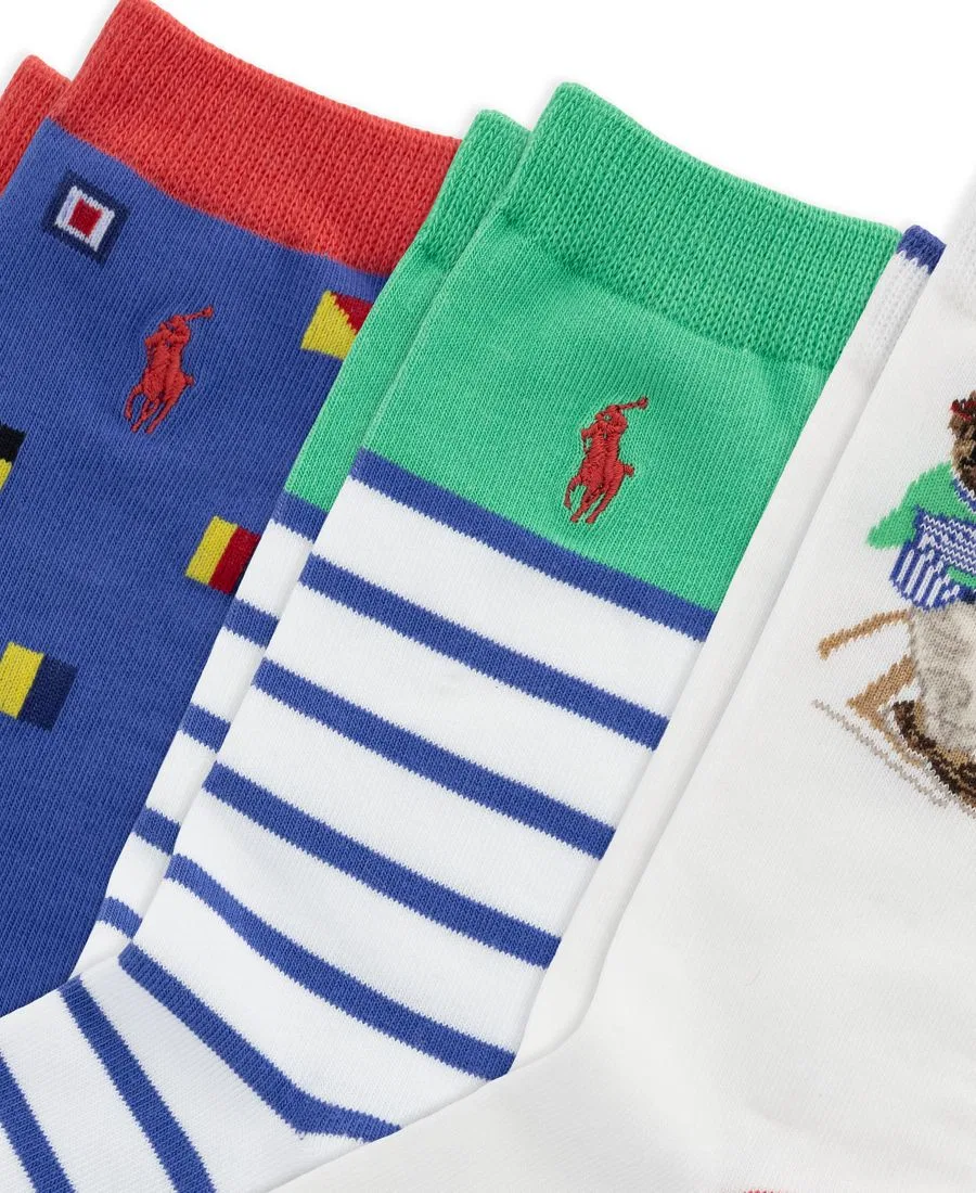Комплект носков с принтом Sailing Bear Polo Ralph Lauren, White Navy — фото 2