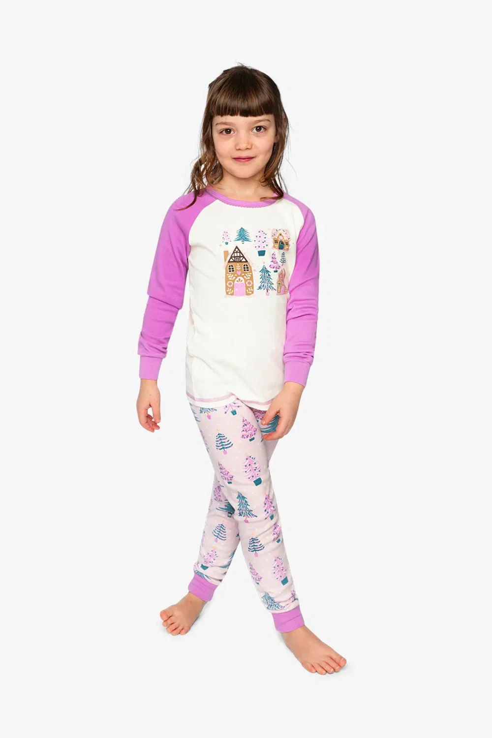 Детский комплект пижамы из органического хлопка с длинным рукавом Pink Tree Print Deux par Deux, Pink Printed With Trees — фото 2