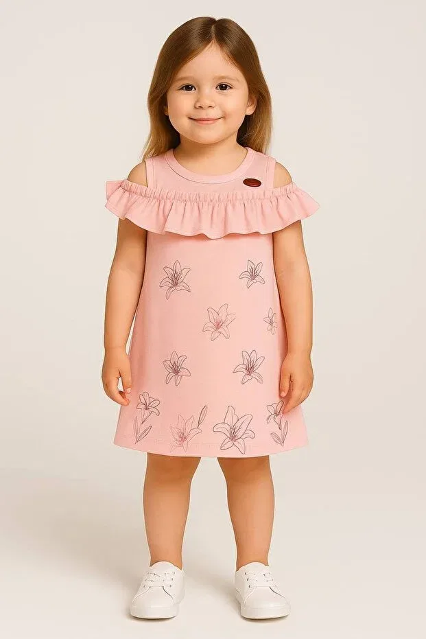 Детское платье для девочек с принтом Ruffled Printed Girls' Dress Wowokids, Pink