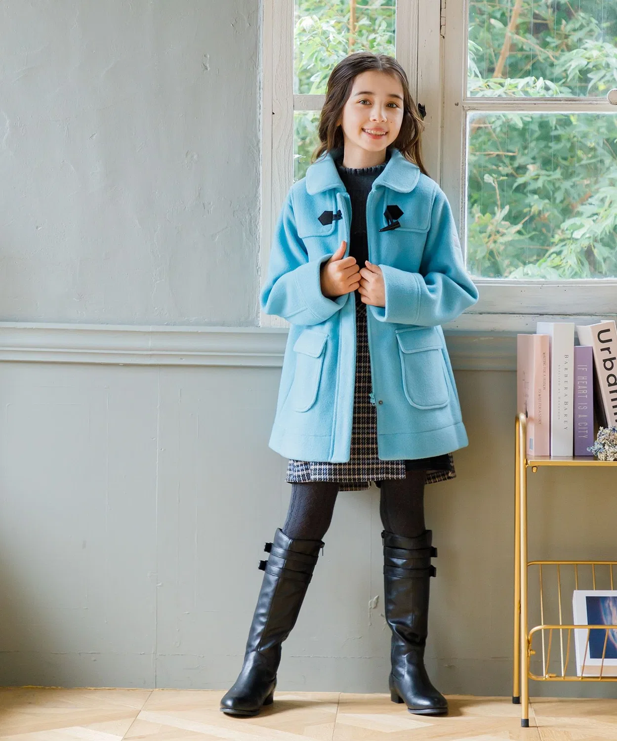 Детское пальто-дафлкот с длинным рукавомKumikyoku KIDS, Turquoise Blue — фото 4
