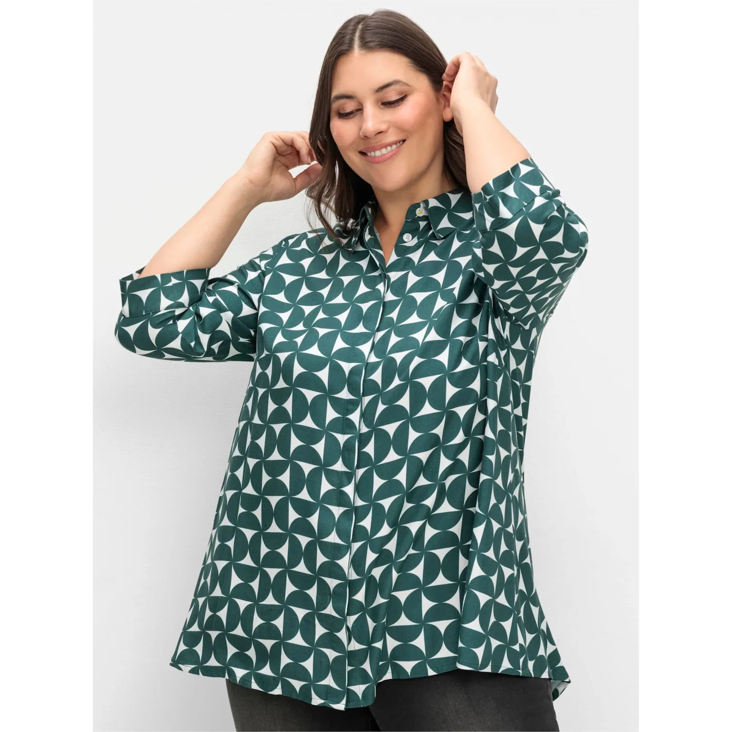 Женская блузка с принтом Sheego, Dark Green Patterned — фото 4