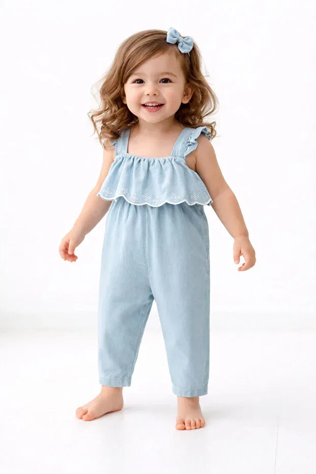 Детский комбинезон для девочек хлопковый с вышивкой Alessa Noynoy Baby, Blue