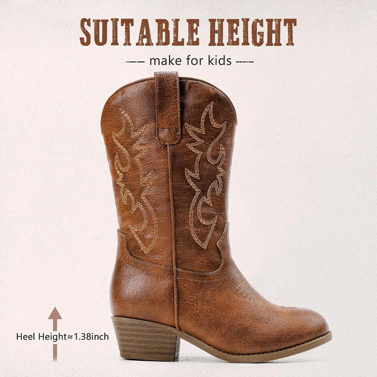 Детские сапоги для девочек с принтом Cowboy Boots for Girls Rhinestone Cowgirl Boots Little Big Kid LAURMOSA, Brown Embroidery — фото 4
