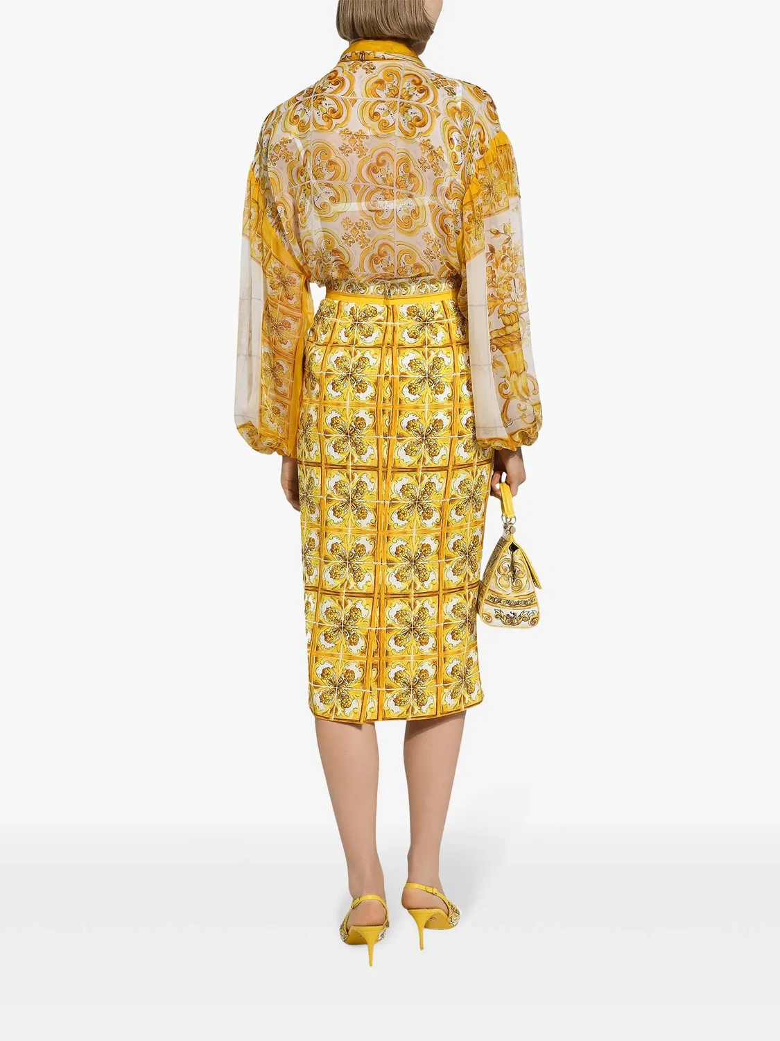 Блуза из шелка с принтом Маджолика Dolce & Gabbana, желтый — фото 3