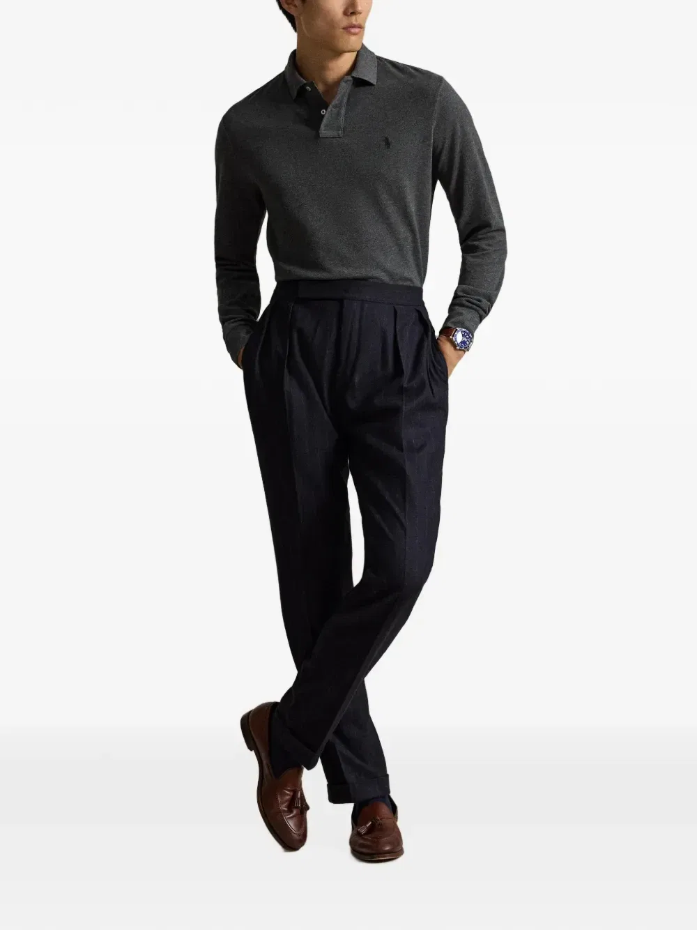 Поло из сетки фасона Custom slim fit Polo Ralph Lauren, серый — фото 2