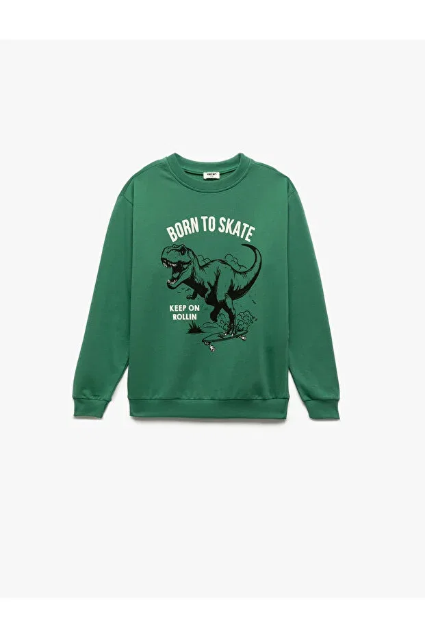 Детские свитшот для мальчиков с принтом Raised Long Sleeve Crew Neck Dinosaur Printed Koton, Green