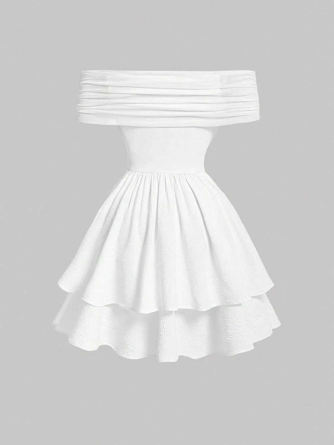 Женское элегантное платье A-силуэта с открытыми плечами, White — фото 3