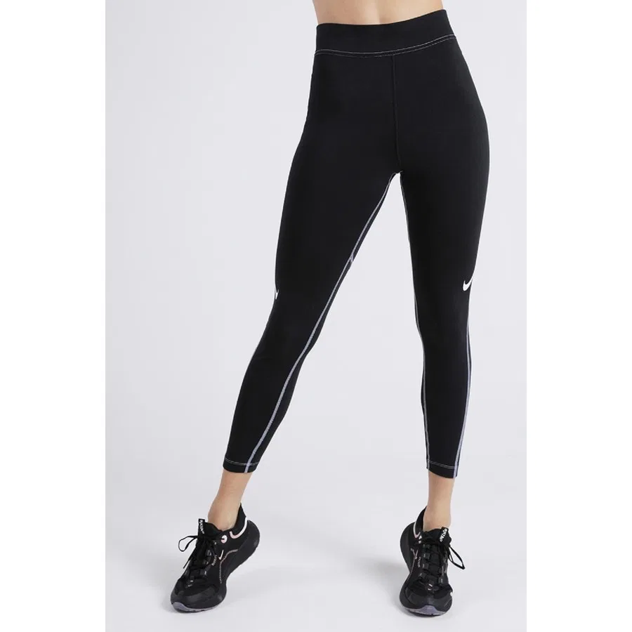 Леггинсы спортивные с высоким поясом Swoosh Women's Graphic High-Rise 7/8 Nike, Черный