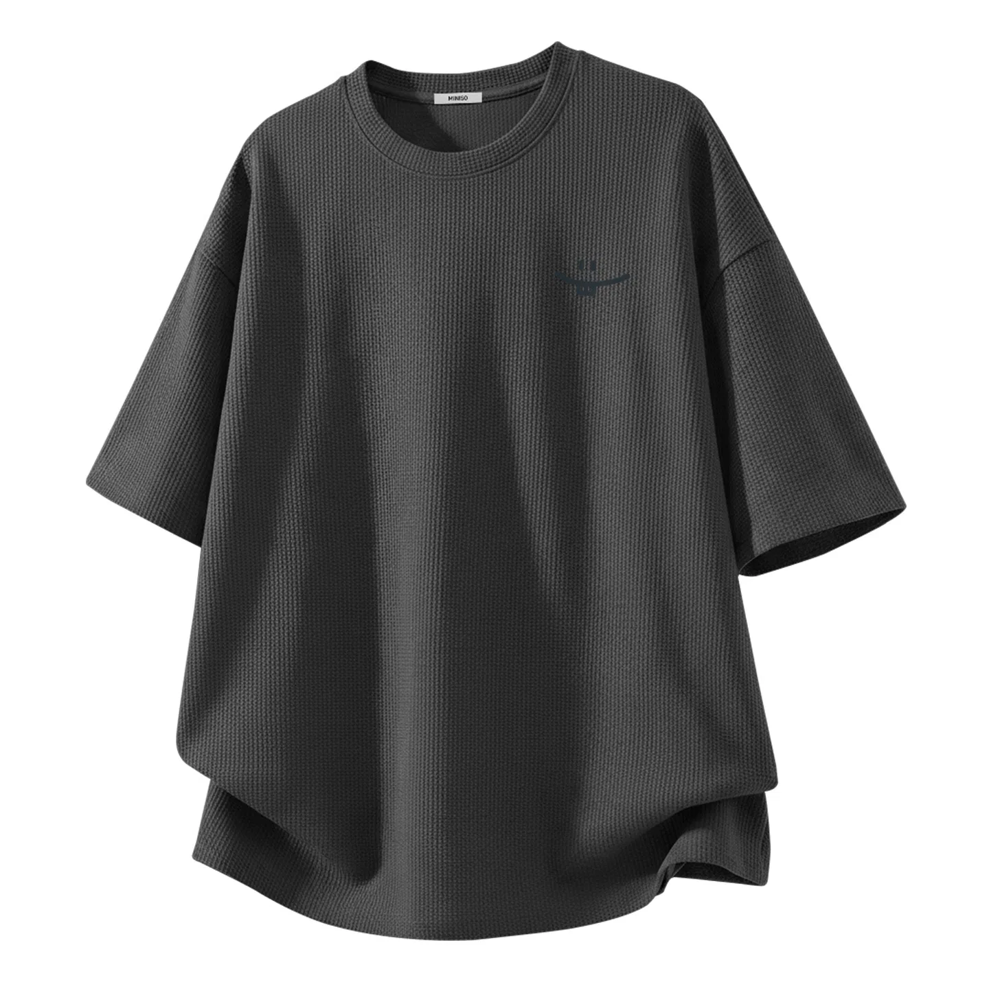 Детская футболка с принтом Heavyweight Waffle Knit MINISO, Dark Gray (Simple Smile Drawing Chest Logo)