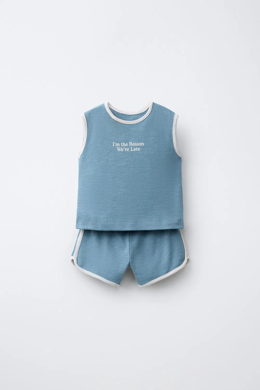 Комплект из футболки с надписью и шорт-бермуды. ZARA, Light petrol blue