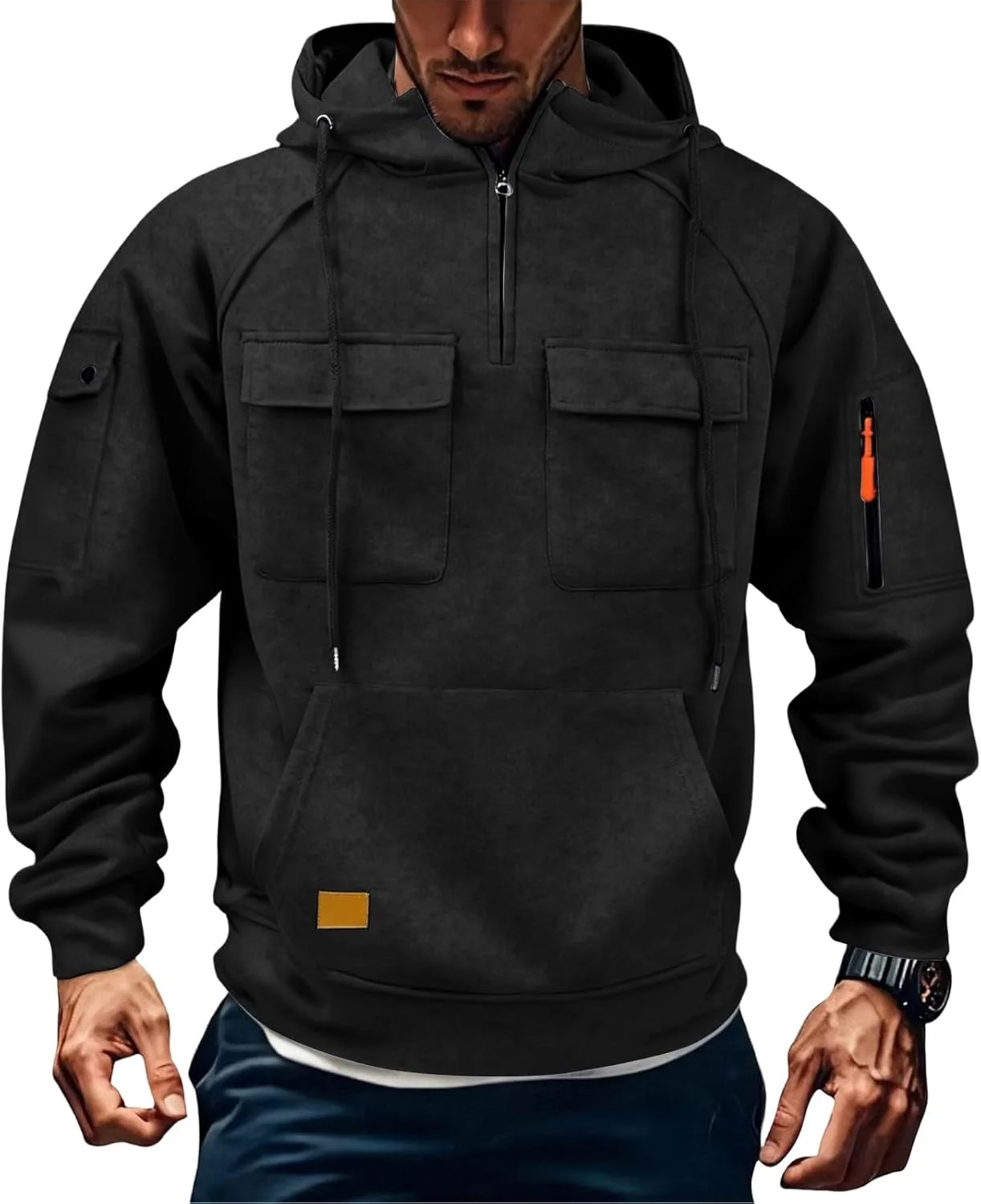 

Мужская тактическая худи с молнией оверсайз флисовая толстовка