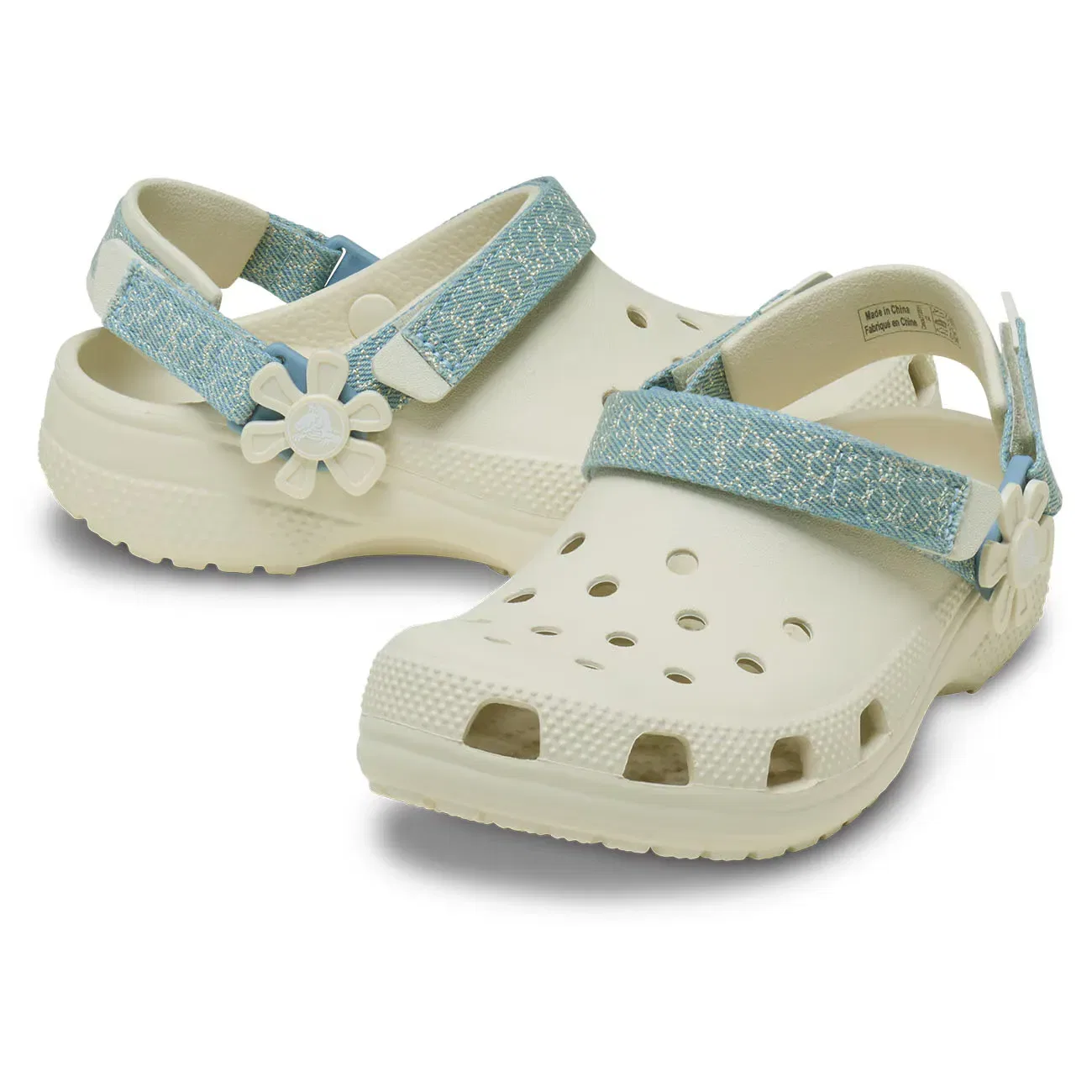Детские сабо с цветочным принтом Classic Dnm Flwr Adj Backstrap Clog K Crocs, Blanco — фото 2