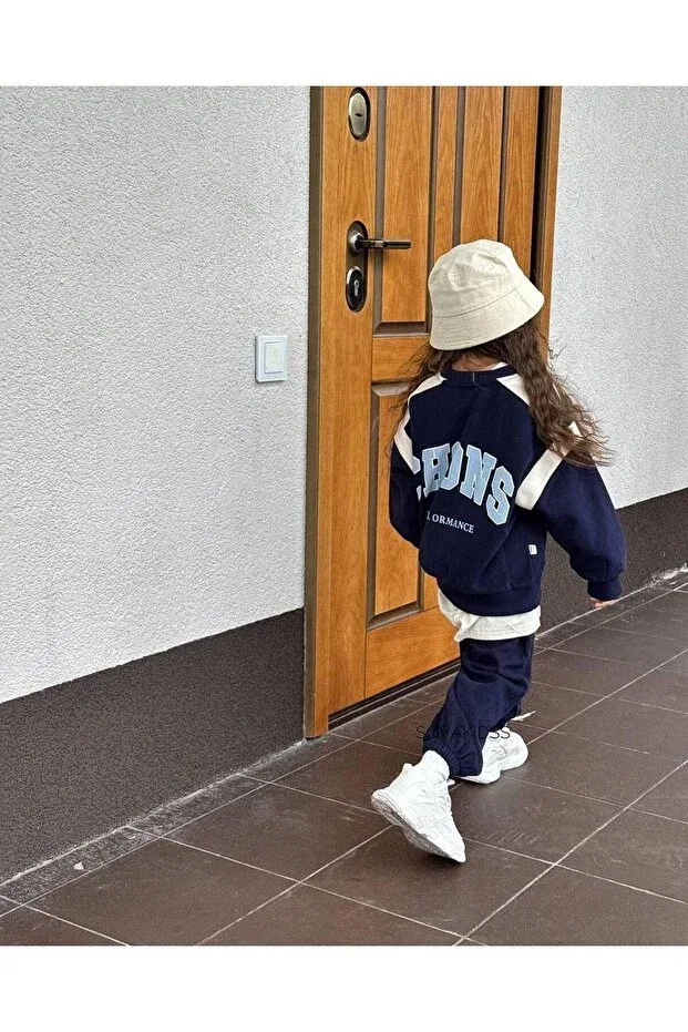 Детский спортивный костюм с принтом Unisex children's 3 thread chons navy blue double suit navy blue Generic Brands, Navy Blue — фото 3