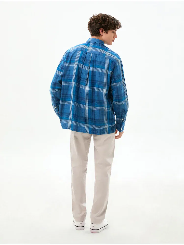 Рубашка с длинным рукавом индиго-клетка Relax Fit TOMMY HILFIGER, Blue — фото 3