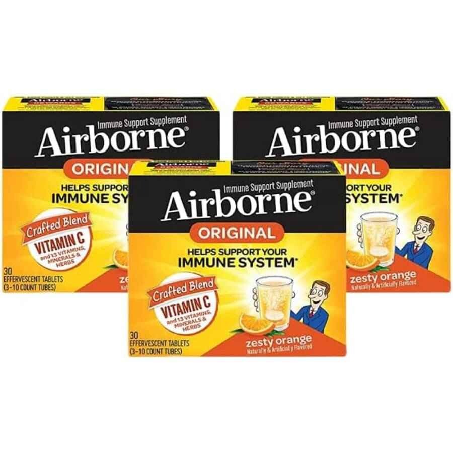

Витамин С в шипучих таблетках Airborne Immune System вкус апельсина, 3 упаковки по 30 таблеток