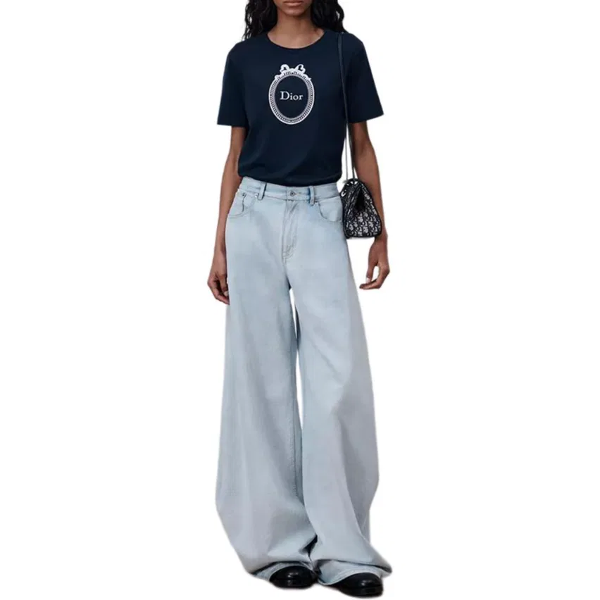 Женская футболка с круглым вырезом Blue Crew Neck Moderate Straight Fit DIOR, Blue — фото 4