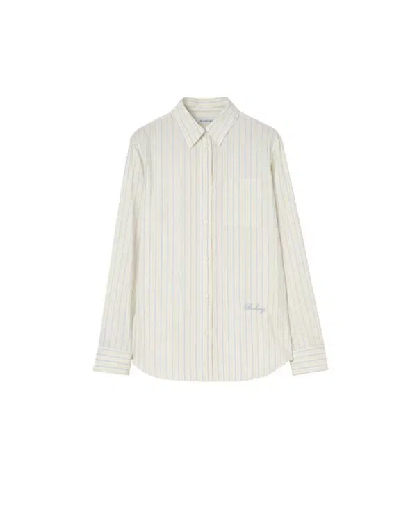 Женская рубашка с полосками Classic fit striped silk cotton shirt Burberry, Seashell White/Hazy Blue — фото 3