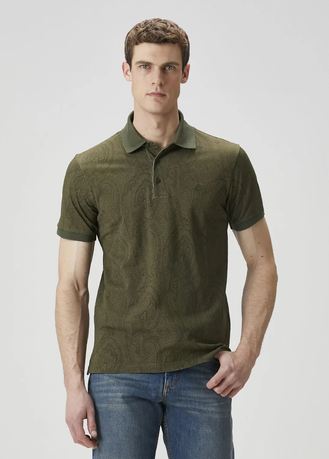 Футболка поло с этническим узором Etro, haki