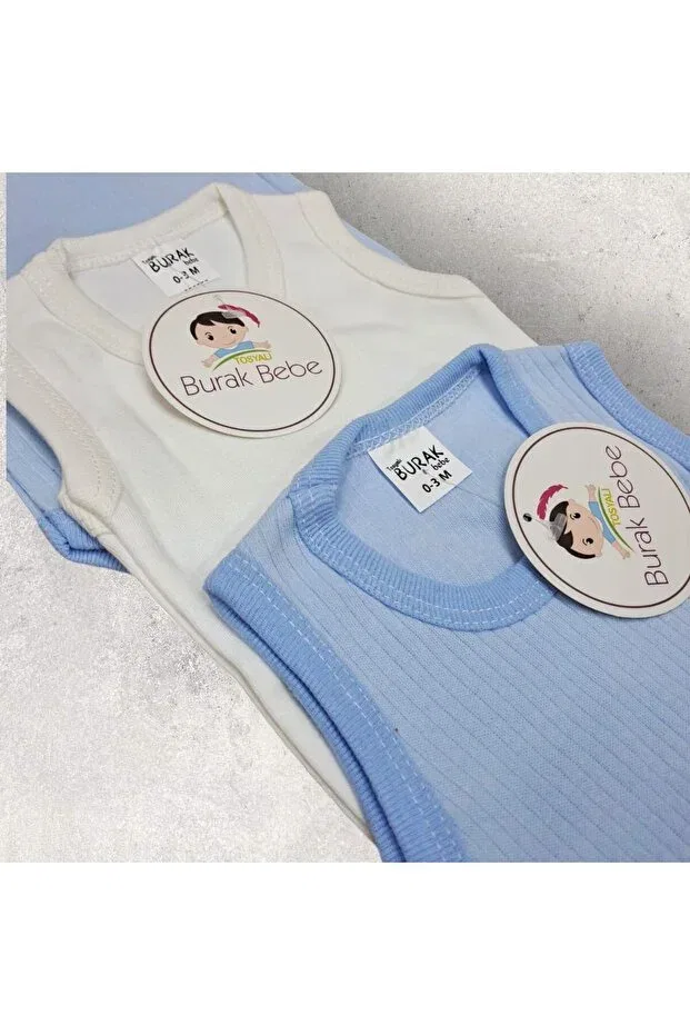 Детское боди для новорожденных без рукавов 4 Pack Tosyalı Burak Bebe, Blue - White — фото 2