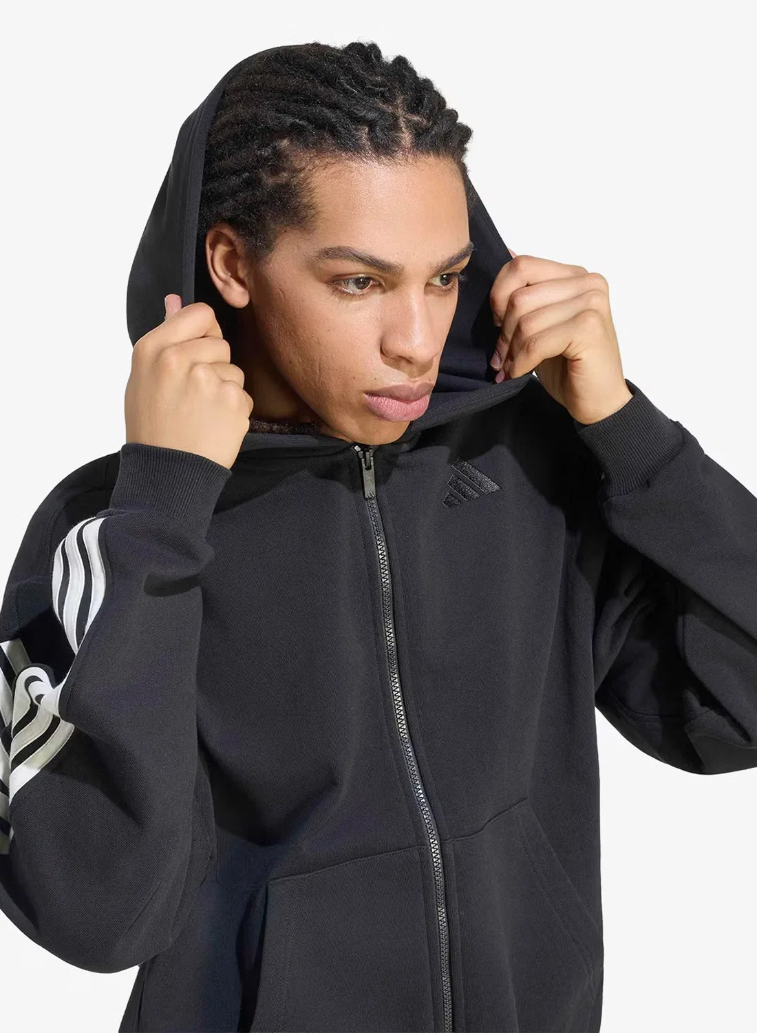 Худи на молнии 3-Stripes Adidas, черный — фото 3