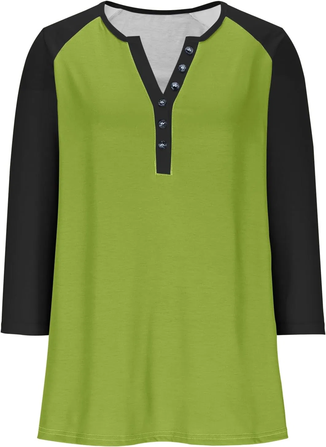 Женская футболка с V-образным вырезом и рукавом 3/4 Color Block, Green — фото 4