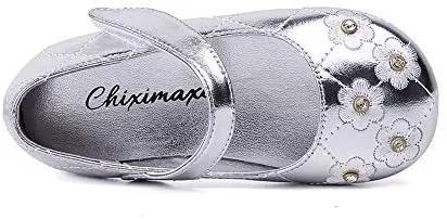 Детские балетки для девочек с принтом Flower Ballerina Flats Princess Dress Mary Jane Shoes Chiximaxu, Silver — фото 3