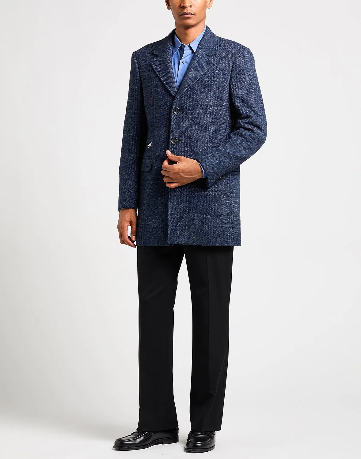 Мужское пальто однобортное шерстяное с принтом Glen Plaid Etro, темно‑синий — фото 2