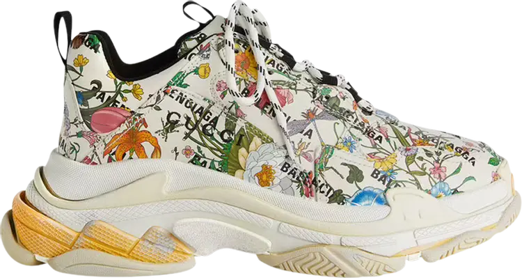 Кроссовки Gucci x Balenciaga Triple S Sneaker The Hacker Project - Floral, белый — фото 2