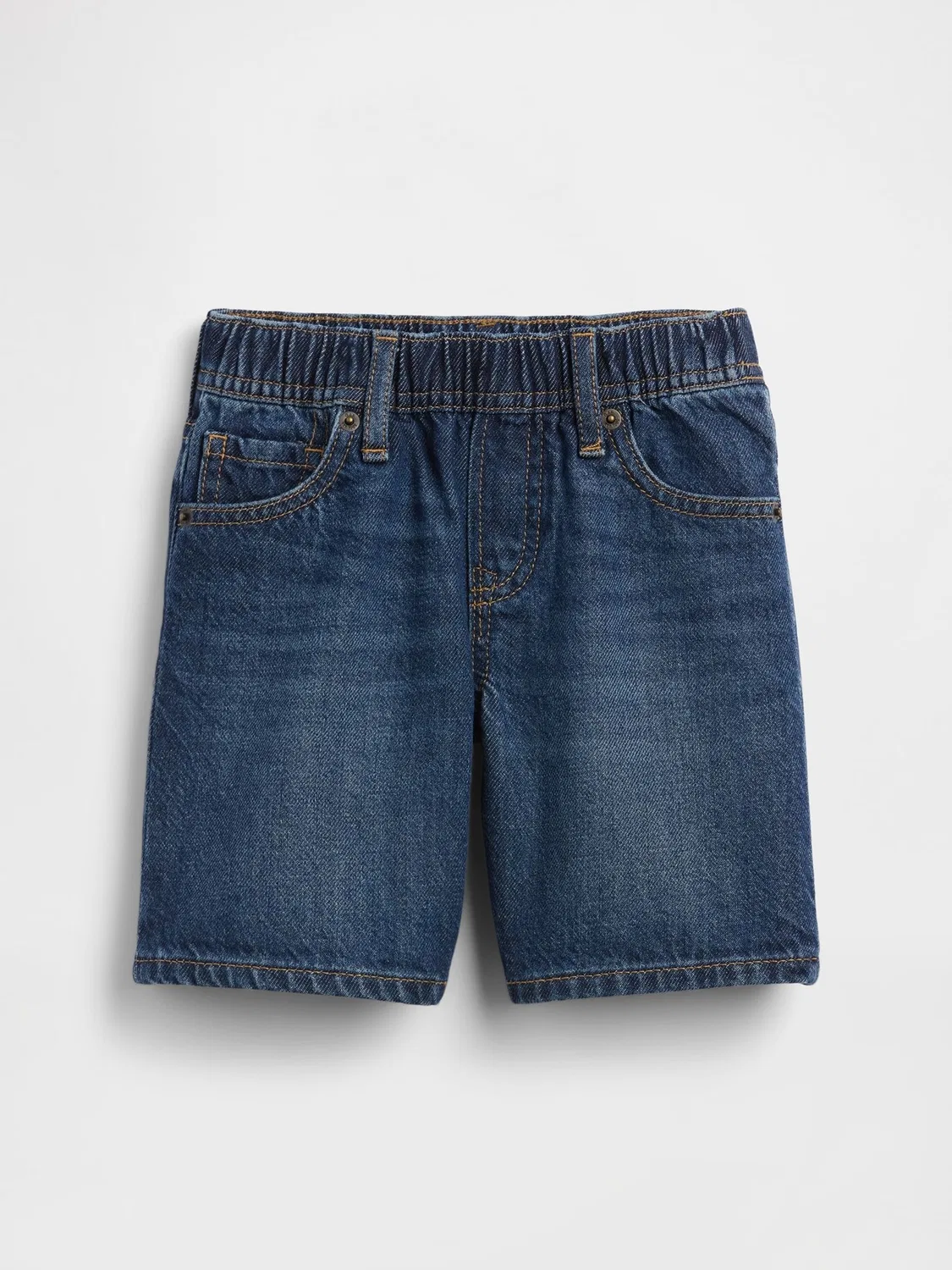 Шорты джинсовые на резинке Gap UltraSoft, темный стирка — фото 2