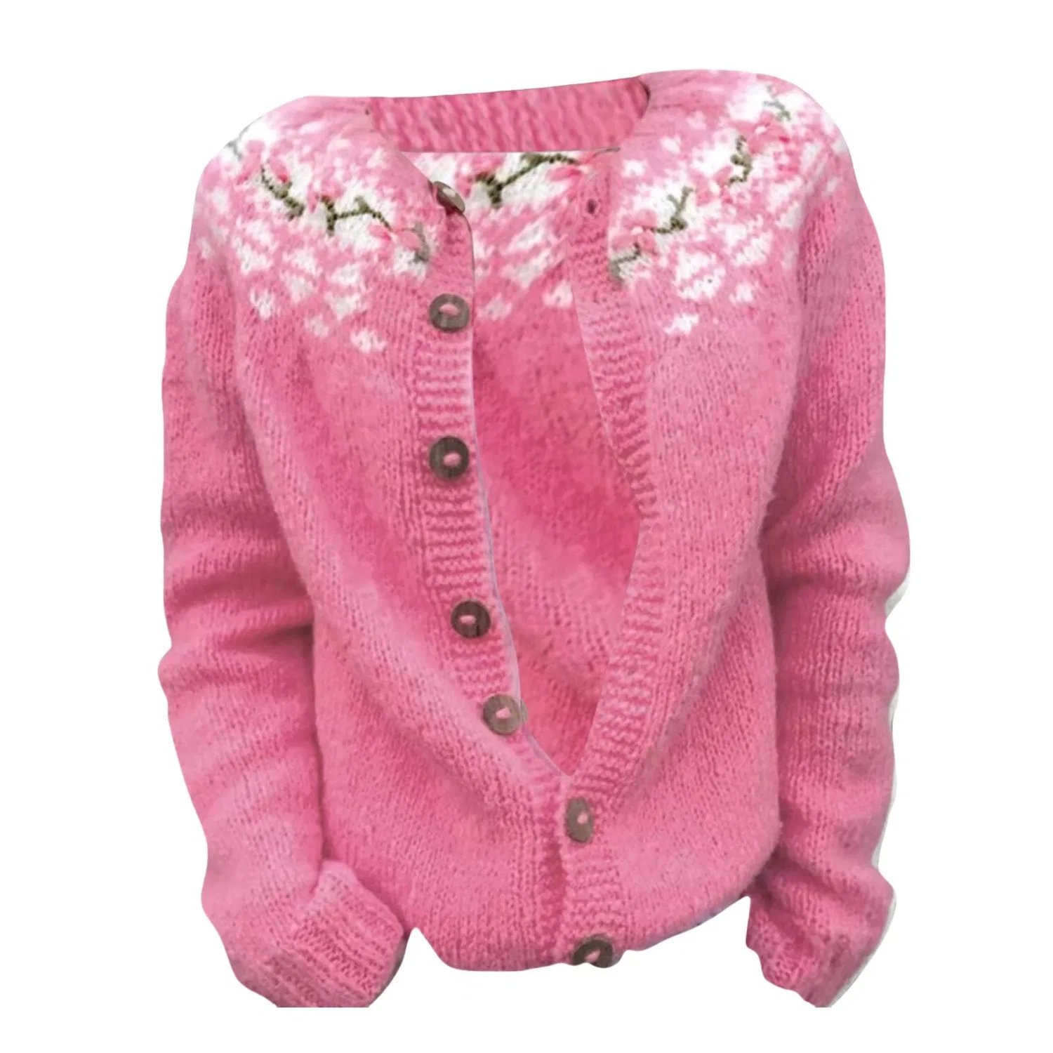 Женский кардиган с нордическим узором Fair Isle с длинным рукавом, Hot Pink — фото 3