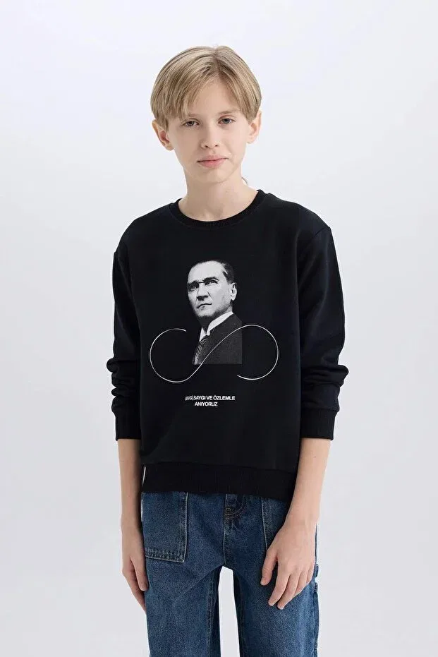 Детские свитшот для мальчиков с принтом Ataturk Printed Defacto, Black — фото 4