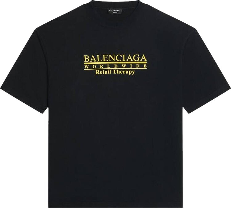 Футболка Balenciaga Retail Therapy с надписью, черный/желтый — фото 2