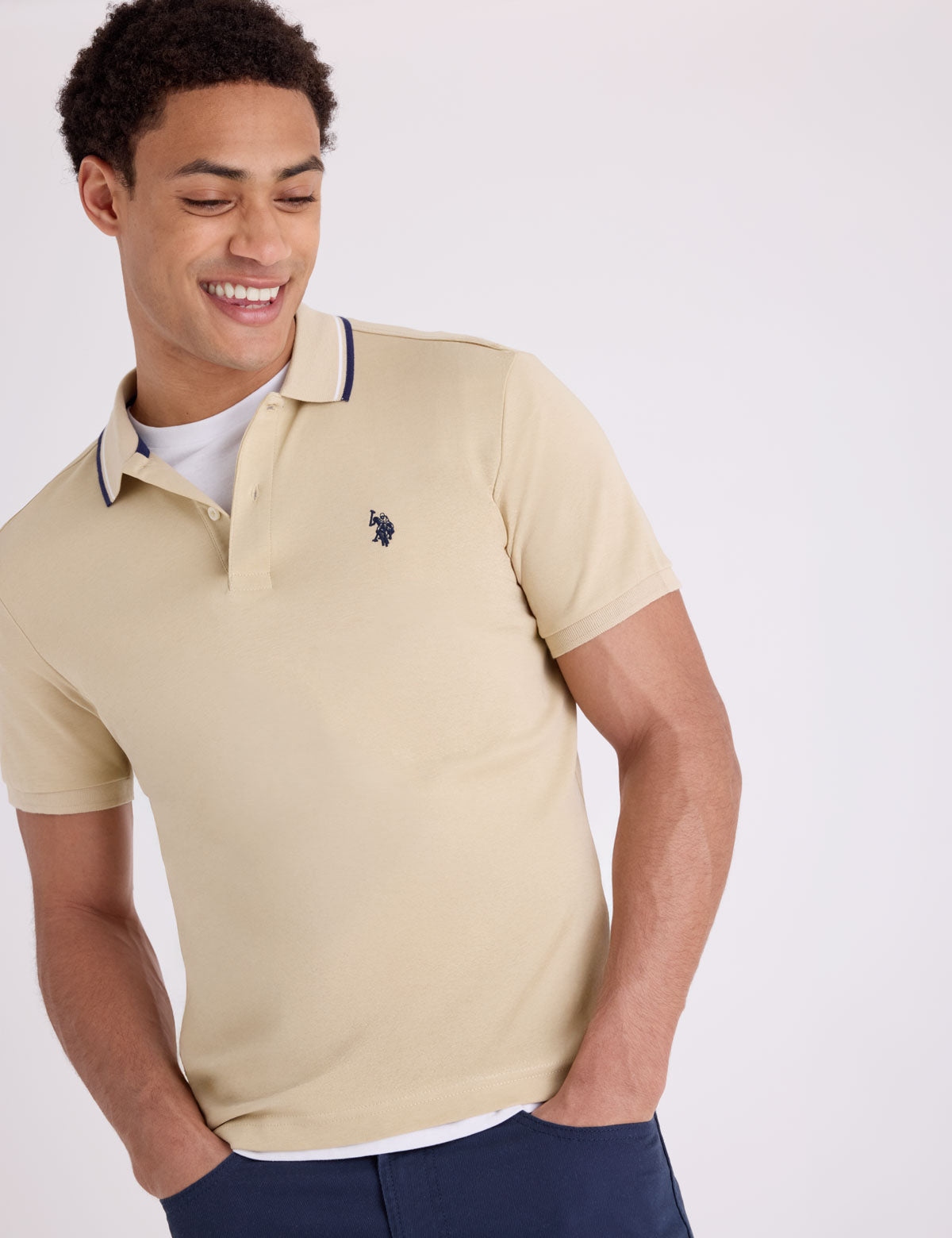 Футболка-поло U.S. Polo Assn Slim Fit Tipped Interlock, хаки — фото 3