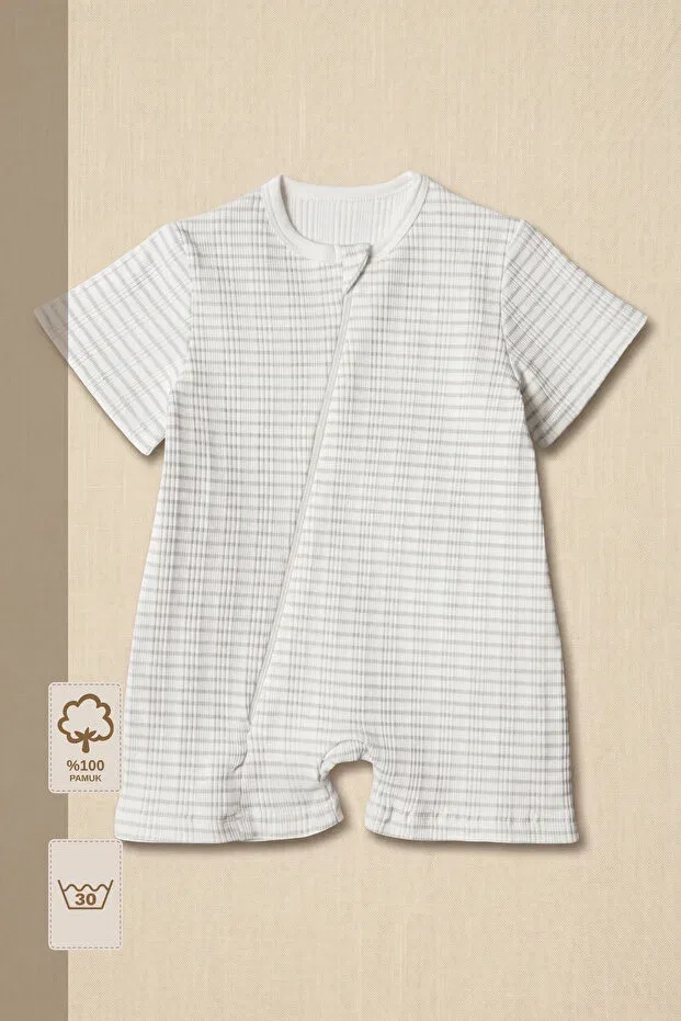 Детское боди-комбинезон с коротким рукавом в полоску Minory Baby, Gray
