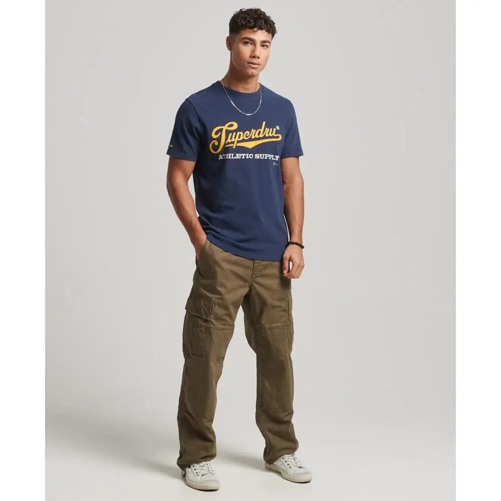 Мужская хлопковая футболка Superdry Vintage Scripted College, Blau