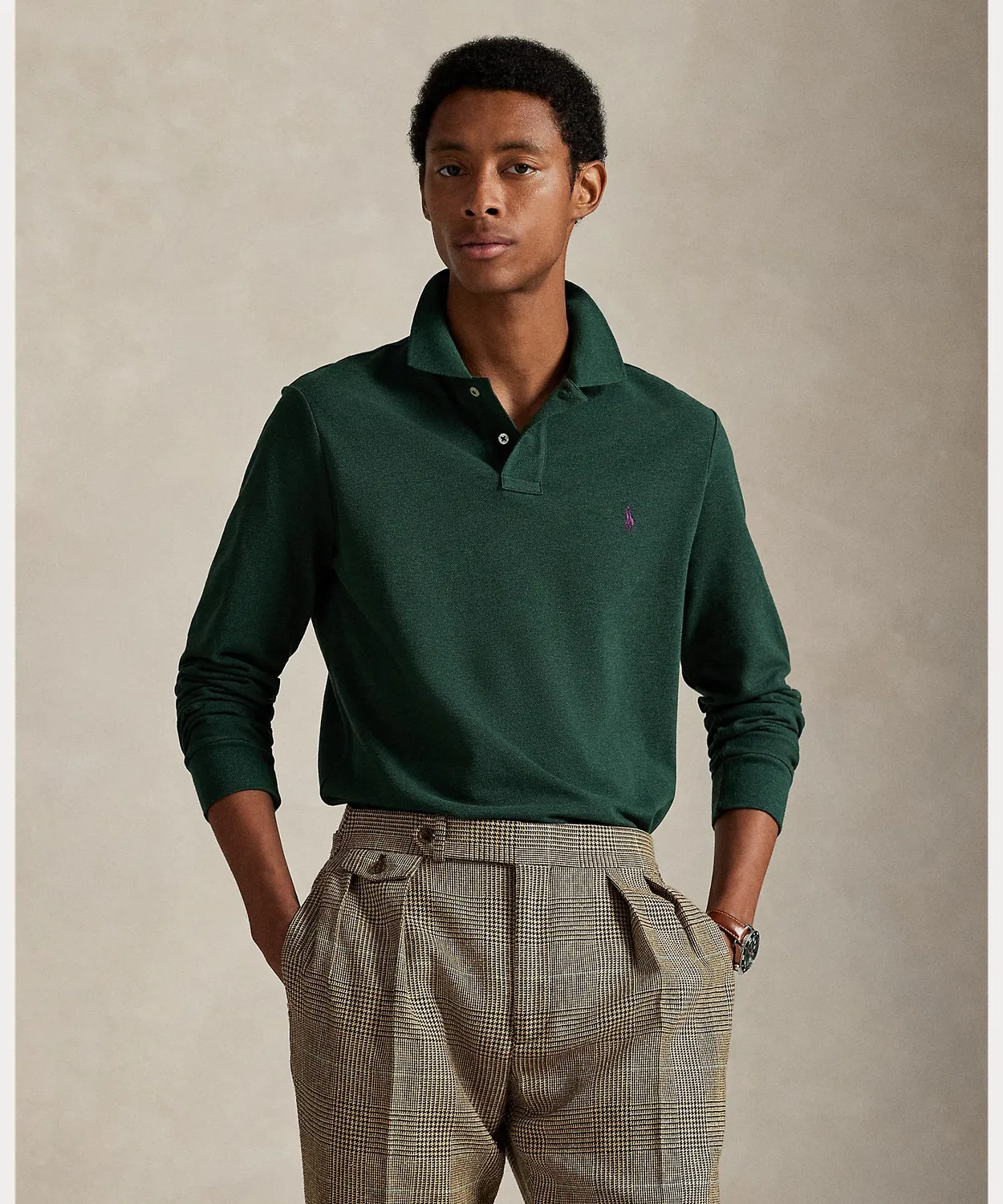 Мужская поло с длинным рукавомCustom Slim Polo Ralph Lauren, Green
