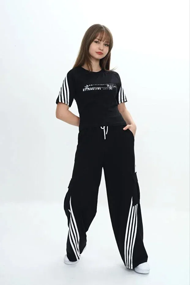Детский спортивный комплект для девочек с принтом Joui Co, Black — фото 2