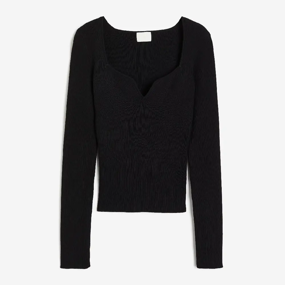 

Топ H&M Rib-knit Sweetheart-neckline, черный