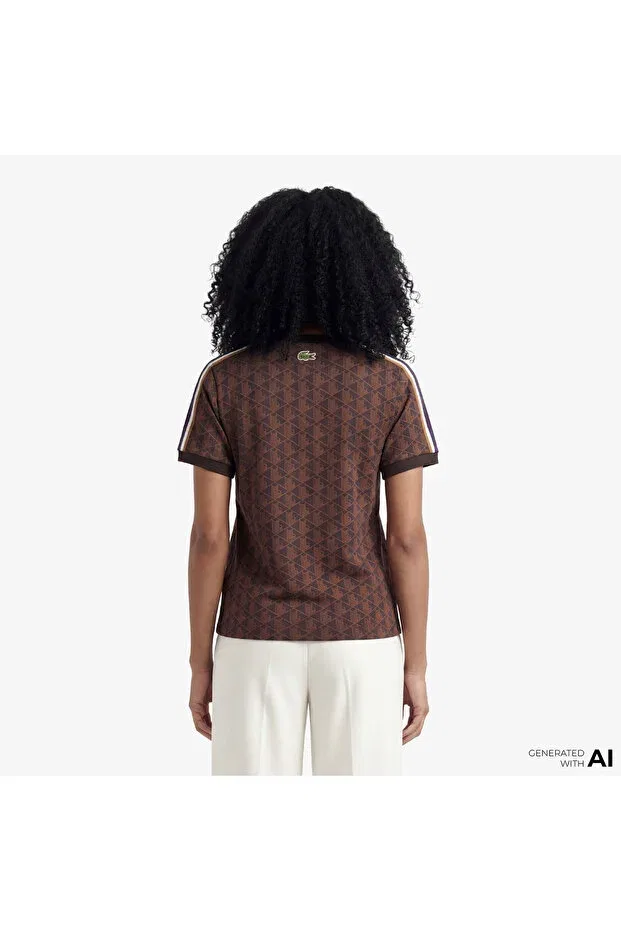 Женская футболка с принтом Slim Fit Lacoste, 9I4-Brown — фото 2